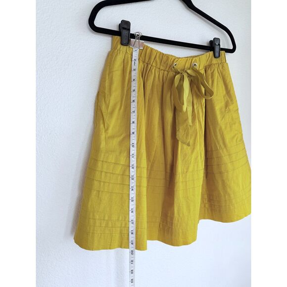 Anthropologie Odille Drawing Parallels Pleated Ribbon Tie Skirt Marigold Yellow - Picture 9 of 10